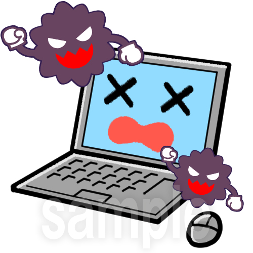 ウイルスに感染したノートパソコン