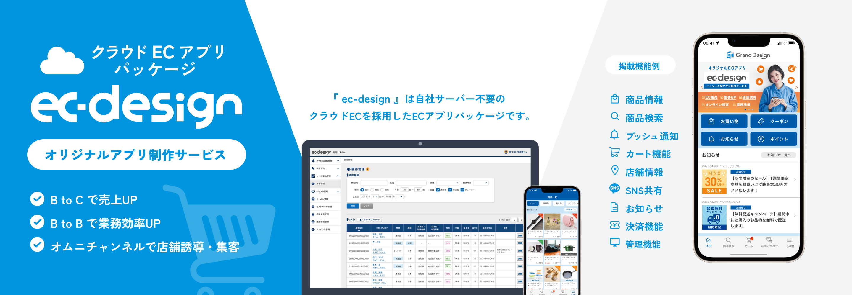 クラウドECアプリパッケージ「ec-design」でオリジナルアプリ制作